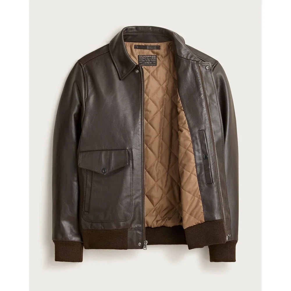 J. Crew Men's Large Brown Flight jacket in Italian leather NEW $800